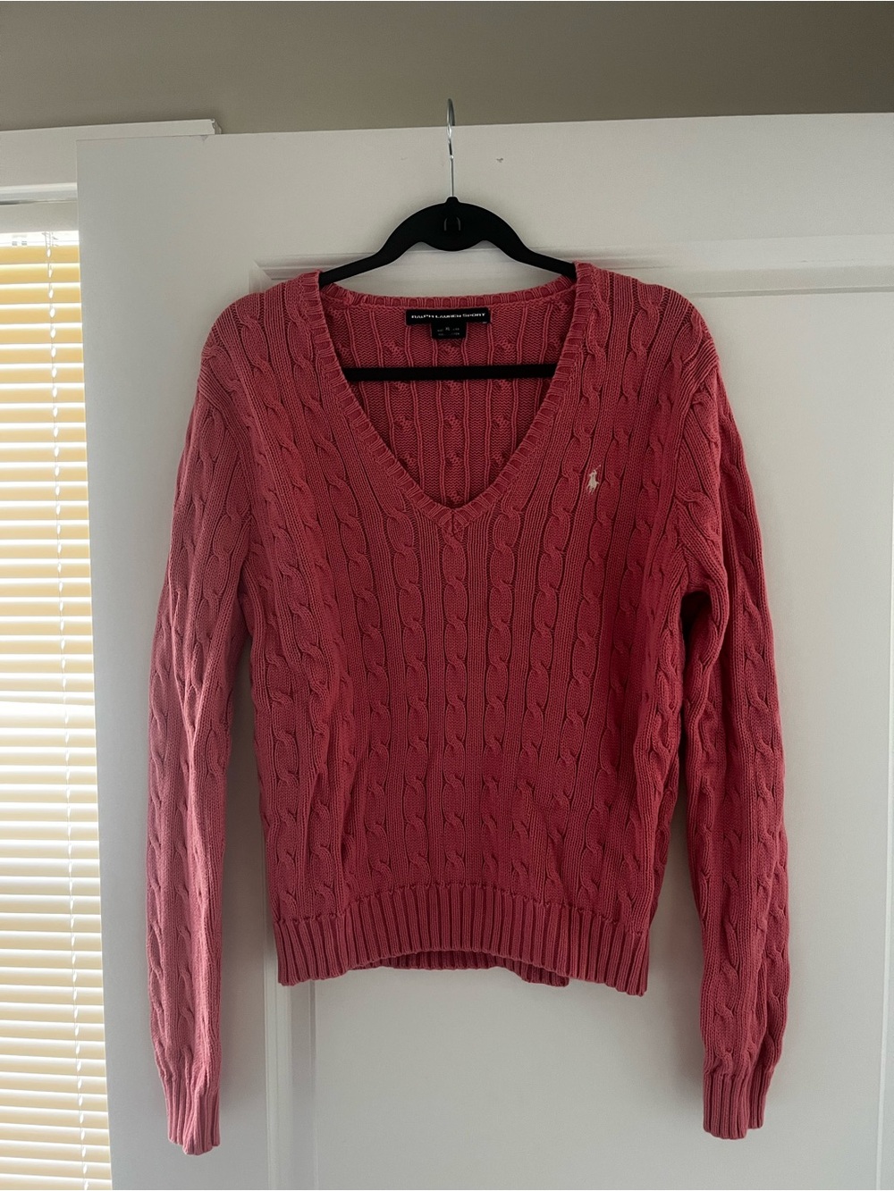 Ralph Lauren Pink Cable-Knit V-Neck Pullover Sweater